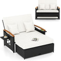 Moccha Outdoor Wicker Daybed, Patio Rattan Loveseat Sofa w/ 4-Level Adjustable Backrest, Folding Panels, Storage Ottoman & Cushions, Lounge Furniture Set for Poolside Backyard Porch (White & Black)