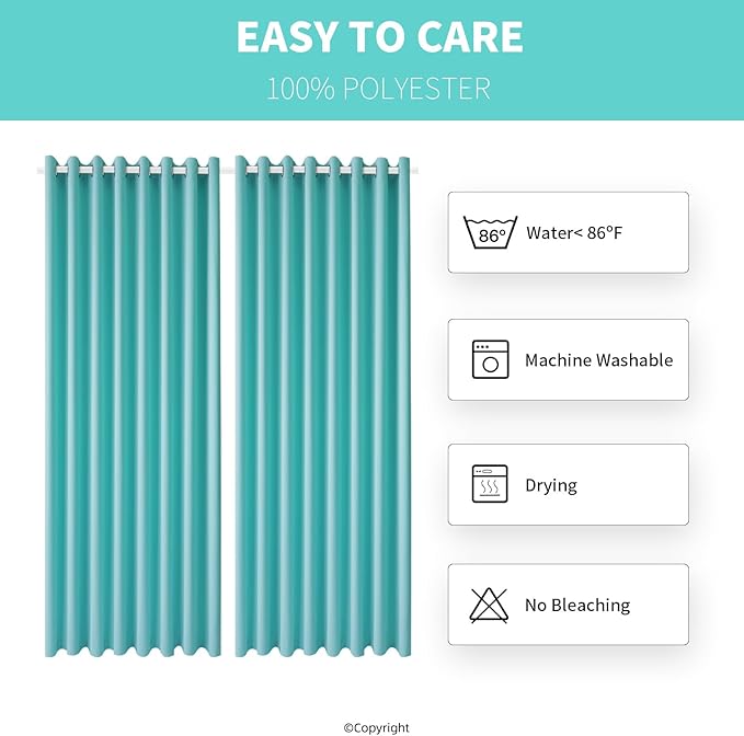 Waterproof Outdoor Curtain W105 x L84 - Grommet Top Sunlight Blocking Window Treatment Drapes Blackout Curtains for Home Bedroom Living Room Outdoor Patio Porch Gazebo (Teal Blue, 2 Panels)