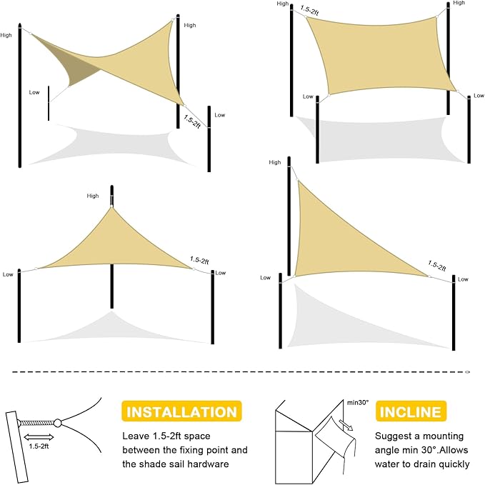 Artpuch Waterproof Sun Shade Sail, 12'x12' Sand Rectangular, UV Resistant Rain Canopy, Curved Edges Shade Cloth for Outdoor Patio, Deck, Yard (Customizable)