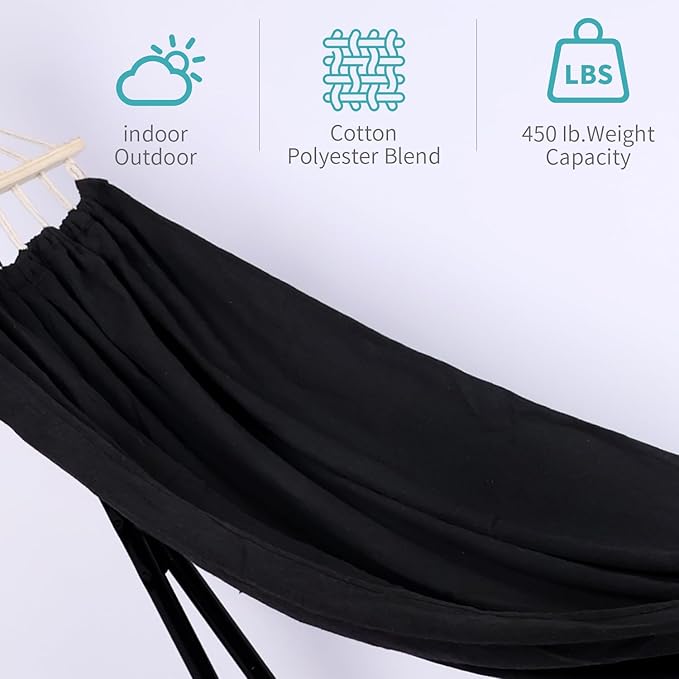 2 in 1 Hammock with Stand - Portable Hammock & Swing Chair, No Tools Assembly, with Carry Bag, Indoor Outdoor for Patio, Garden, Camping, Apartment (Black)