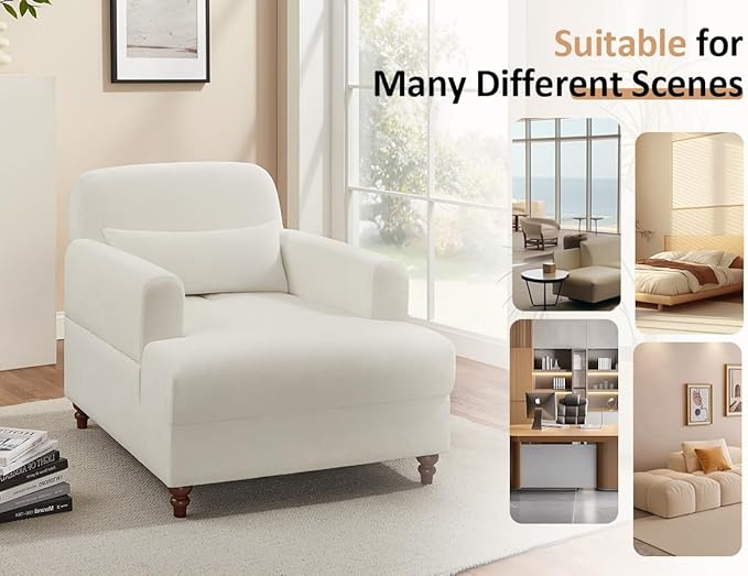 Oversized Chaise Lounge Accent Chair, Cloud Fluffy Chaise Sofa Recliner with Adjustable Backrest, Comfy Upholstered Sleeper Couch Bed, Modern Deep Seat Reading Armchair for Living Room, Movie, Bedroom