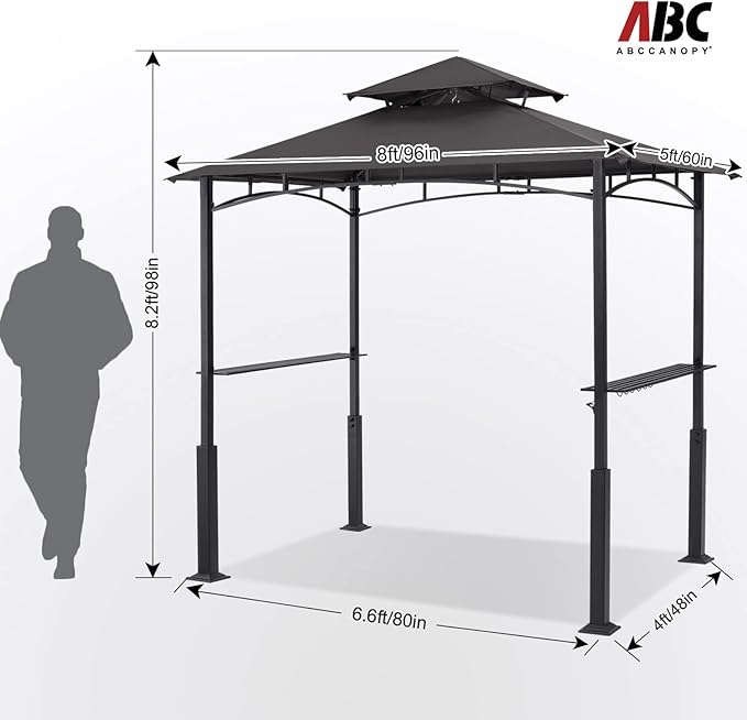 ABCCANOPY 8x5 Grill Gazebo - Outdoor BBQ Canopy Shelter with Led Light for Patio Backyard Grilling (Dark Grey)