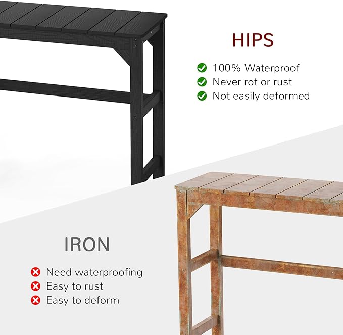 Stoog 3-Pieces Patio Bar Set, All-Weather HIPS Outdoor Bar Stools Set of 2, Counter Height Bar Table with Waterproof Top, Never Fade or Rot, Black