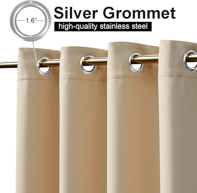 NICETOWN Outdoor Patio Curtain Windproof & Waterproof, Thermal Insulated Light Blocking Top & Bottom Grommets Drape, Windproof and Better Privacy for Porch, Biscotti Beige, W84 x L84, 1 Panel