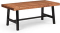 VINGLI Outdoor Wooden Coffee Table with Metal Frame - Heavy Duty 350lbs All-Weather Patio Table, Waterproof Solid Wood Top & Rust-Proof Steel Base for Balcony, Porch, Deck, Garden, Rectangle