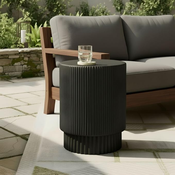 Christopher Knight Home Parson Patio Lightweight Concrete Round Coffee Table, Indoor and Outdoor Table for Garden/Backyard/Poolside/Balcony Cafeteria, MGO Outdoor Side Table with No Assembly, Black