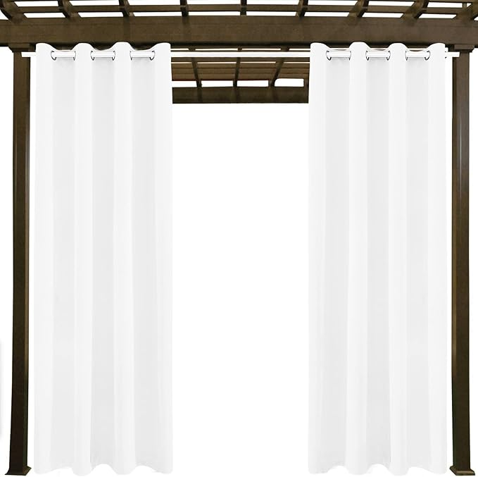 Water Proof Outside Curtains with Grommet Top for Porch, W52 x L72 Thermal Insulated Washable Light Block Outdoor Divider Drapes for Patio Pool Area Pergola Cabana (Pure White, 2 Panels)