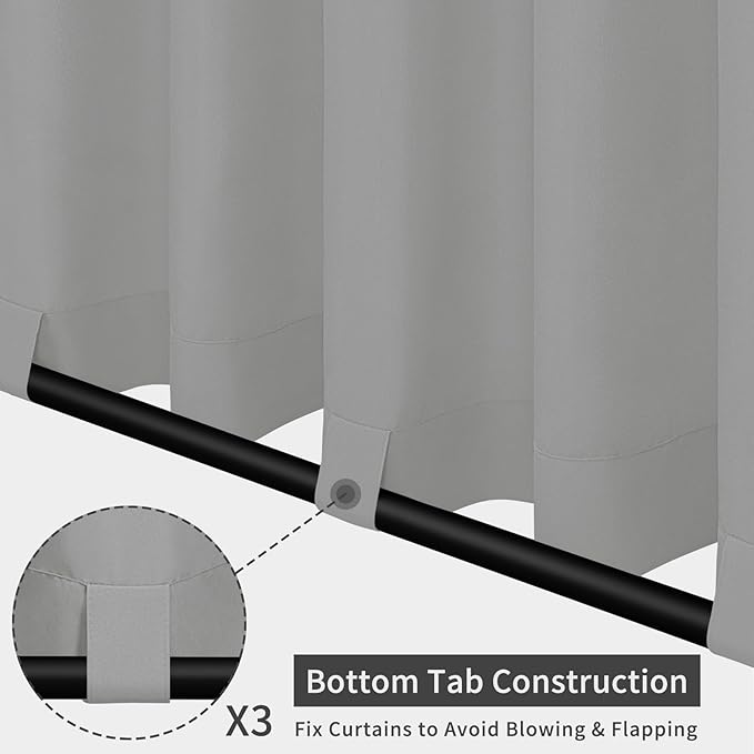 Easy-Going Outdoor Patio Curtains Detachable Tab Top Windproof Weatherproof Curtain for Cabana, Porch, Pergola and Gazebo, Tab Bottom Drape, 2 Panels, 54W x 108L inch, Light Grey