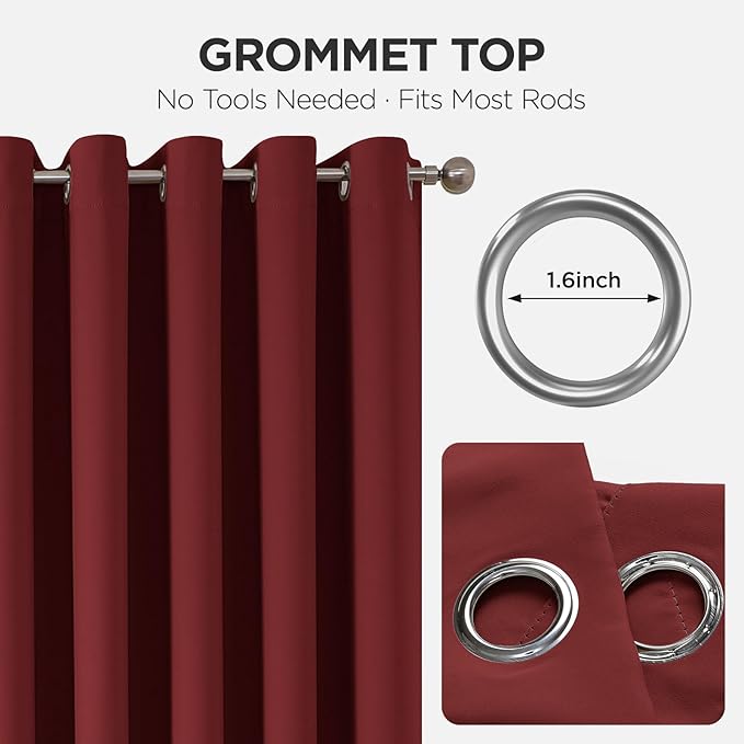 Joydeco Blackout Patio Sliding Door Curtains 90 Inches Long, Grommet Privacy Room Divider Curtains, Extra Wide Thermal Blackout Drapes for Bedroom Living Room (Burgundy Red, 60Wx90L, 1 Panel)