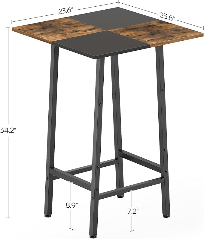 Bar Table, Kitchen Dining Table, Bar Counter Height Table, Pub Color Matching Breakfast Table, for Dining Room, Tavern, Coffee Corner, Party, Rustic Brown and Black BT02BR