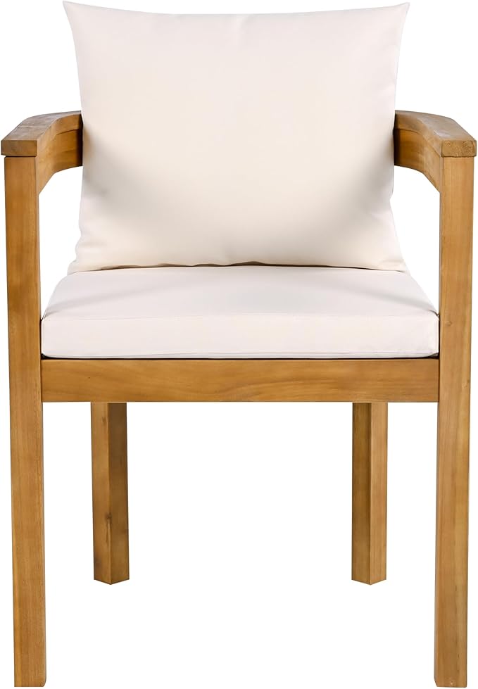 Christopher Knight Home Kclent Patio Acacia Wood Dining Set for 6 People, Outdoor Dinner Table & Chairs with Hollow Armrest, Removable Cushions, 7 Piece Patio Set for Backyard Deck, Teak+ Beige