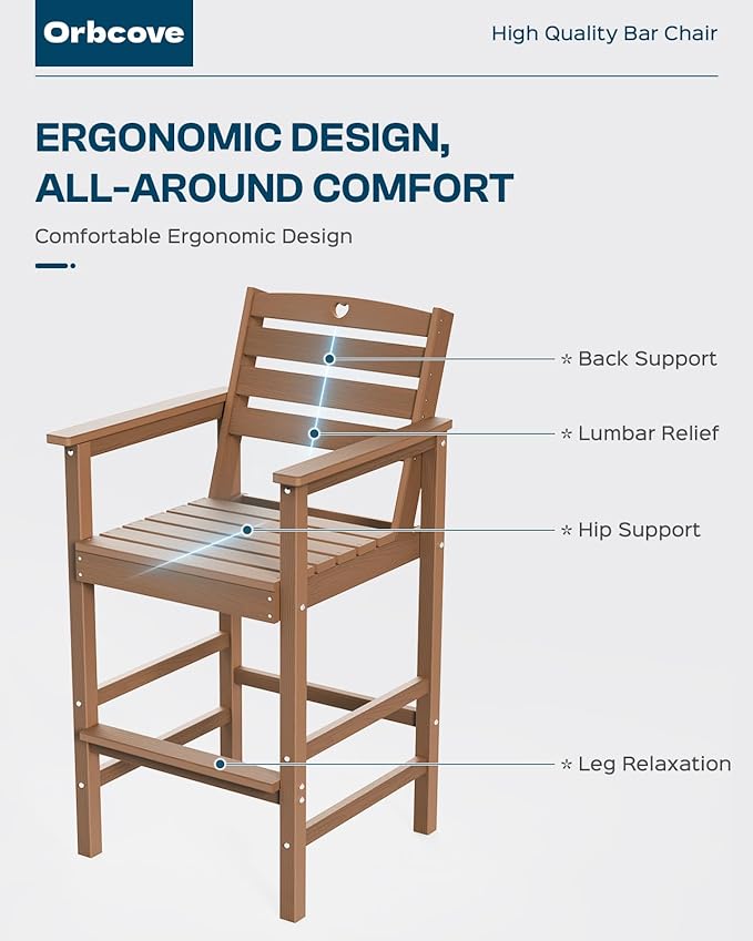 Patio Bar Table,Adirondack Chairs and Table 5 Pieces Set, Bar Height Chairs Set of 4 and Bar Table, Outdoor Bar Stools Set,Weather-Resistant Outdoor Furniture for Deck, Balcony, Poolside Easy Assembly