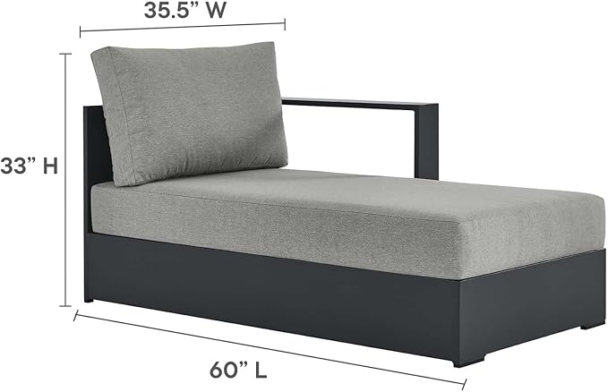 Modway Tahoe Modular Aluminum 2-Piece Outdoor Patio Furniture Gray, Right-Facing Sectional Sofa Set with Weather-Resistant Cushions, Ideal for Deck, Backyard, Poolside