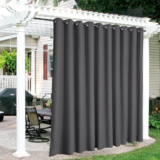 RYB HOME Pergola Curtains Outdoor - Water Repellent Sunlight Block Shades for Patio Door Terrace Pavilion Corridor Screen Porch Lanai Deck, W 150 x L 84 inch, 1 Panel, Gray