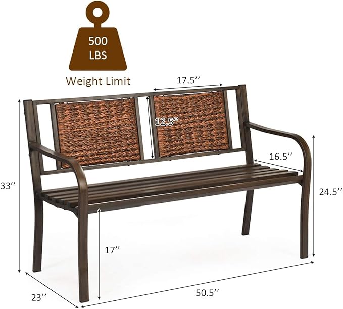 S AFSTAR Outdoor Garden Bench, Brown, Iron, Metal, Polyethylene, Rattan, 50.5 in Width, 2 Adults
