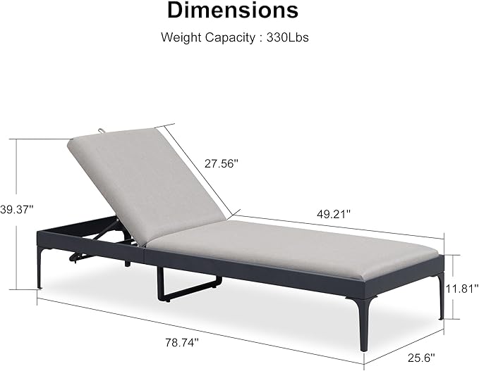 PURPLE LEAF Outdoor Chaise Lounge Set of 3 Aluminum Adjustable Patio Lounger Chairs with Cushions Reclining Beach Daybed for Poolside Balcony Deck Backyard, Dark Grey