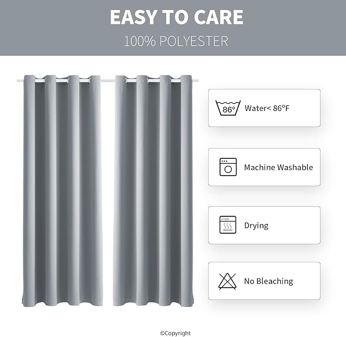 Water Proof Outside Curtains with Grommet Top for Porch, W52 x L120 Thermal Insulated Washable Outdoor Divider Drapes for Patio Gazebo Deck Pool Area Pergola Cabana (Light Gray, 2 Panels)