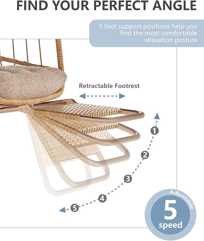 SWITTE Egg Chair Outdoor with Footrest & Stand, Indoor Wicker Hanging Egg Swing Chair with Cushion for Patio, Bedroom, Garden - Cream
