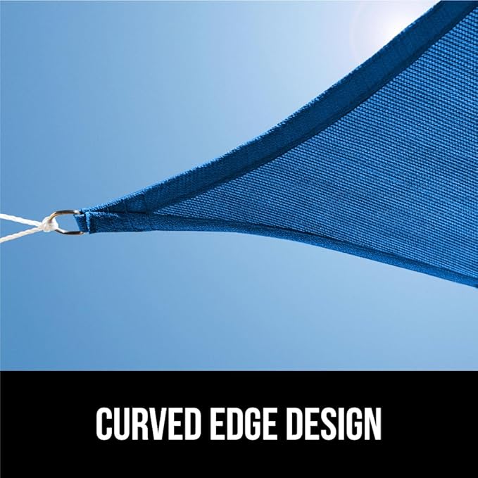 GORILLA GRIP Heavy Duty Sun Shade, UV Protection Fade Tear and Rust Resistant Rectangle Sunshade Canopy, Curved Edges Blocks Sunlight, Breathable Sail, Outdoor Patio, Lawn Garden 10x10 FT Blue