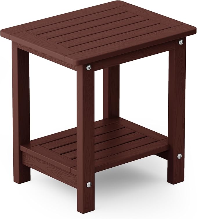YEFU Outdoor Side Table for Patio: 16" HIPS Weather - Resistant Adirondack Tables - Waterproof Small Square End Tables for Backyard Living Room Bedroom - Indoor Outdoor Double Layer Table Coffee