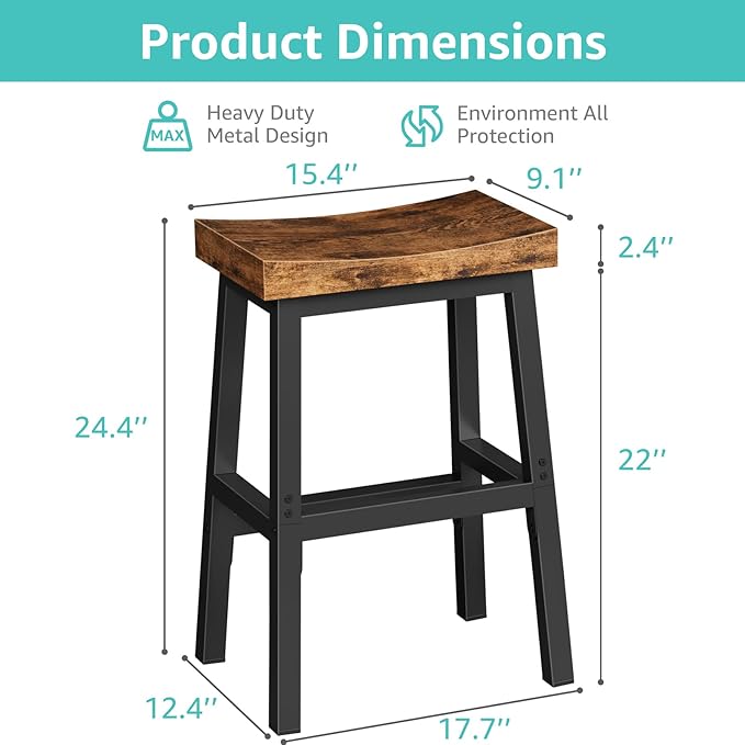 Rustic Bar Stools, 24 Inch Barstools, Counter Height Stools with Footrest, Wooden Stool for Kitchen Island, Heavy Duty Backless Chair for Dining Table Farmhouse Outdoor 1 PC