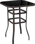 Yaheetech Patio Bar Table Tempered Glass, Height High Top Outdoor Pub Height Bistro Square Table for Paito Lawn Garden, Brown