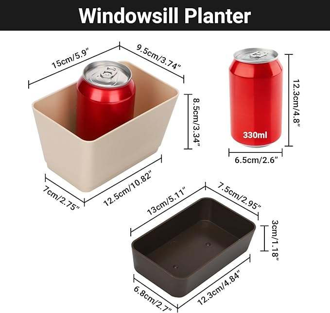 GREANER Planter Pot with Drainage, 1 Pack 6x3.8 Inch Herb Indoor Window Box with Tray, Modern Plastic Plant Flower Succulent Cactus Container for Windowsill, Garden Balcony, Home Office Outdoor Decor