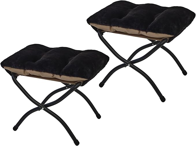 15"(H) Folding Ottoman, Set of 2, Foldable Footrest Stool, Small Foot Stool for Couch, Collapsible Foot Rest Ottoman for Sofa, Accent Padded Ottomans for Living Room, Bedroom, Black