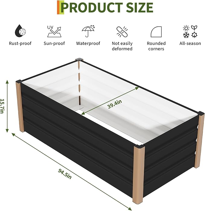 Garvee Commercial Aluminum Raised Garden Bed 8' x 3.5' x 16", Extra Large Open-Bottom Planter Box Kit for High Yield Vegetables, with Rounded Safety Corners & Anti-Cut Trim, Gray