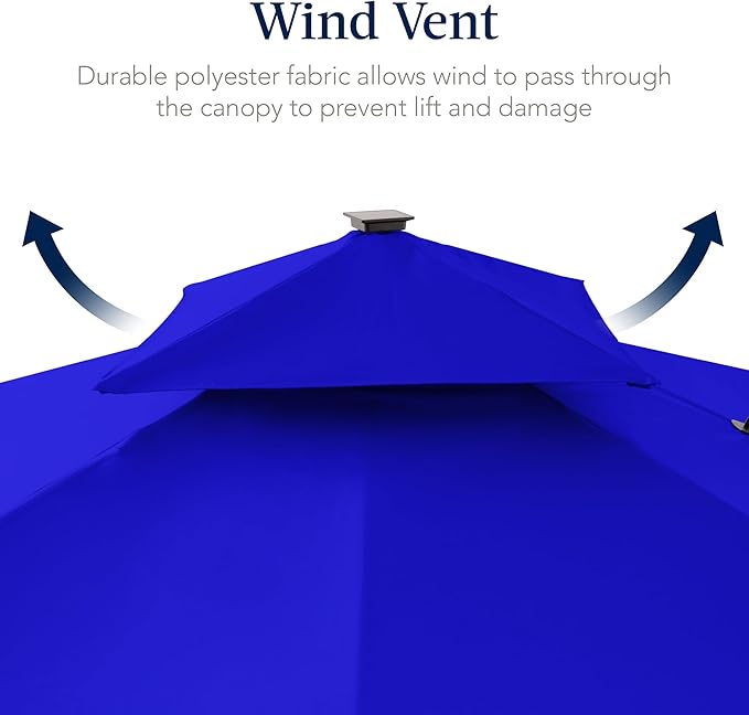 Best Choice Products 12x12ft LED Cantilever Patio Umbrella w/Base Included & 360° Rotation, Large Solar Offset Hanging Outdoor Sun Shade for Deck, Backyard Table w/Stand & Lights – Resort Blue