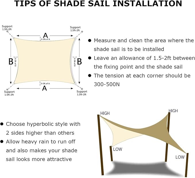 KANAGAWA 14'X20' Cream Custom Size Sun Shade Sail Rectangle UV Block Canopy Cover for Patio Backyard Lawn Garden Outdoor (Customized Available)