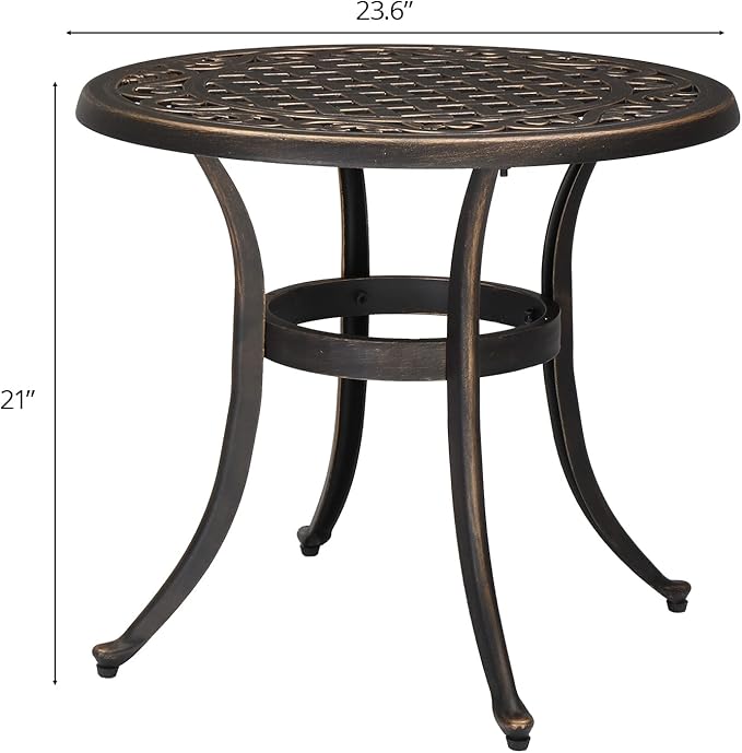 VINGLI 24” Cast Aluminum Outdoor Side Table, All Weather Round Patio Coffee Table Porch Table Bistro Table End Table Bronze 24'' Round Table