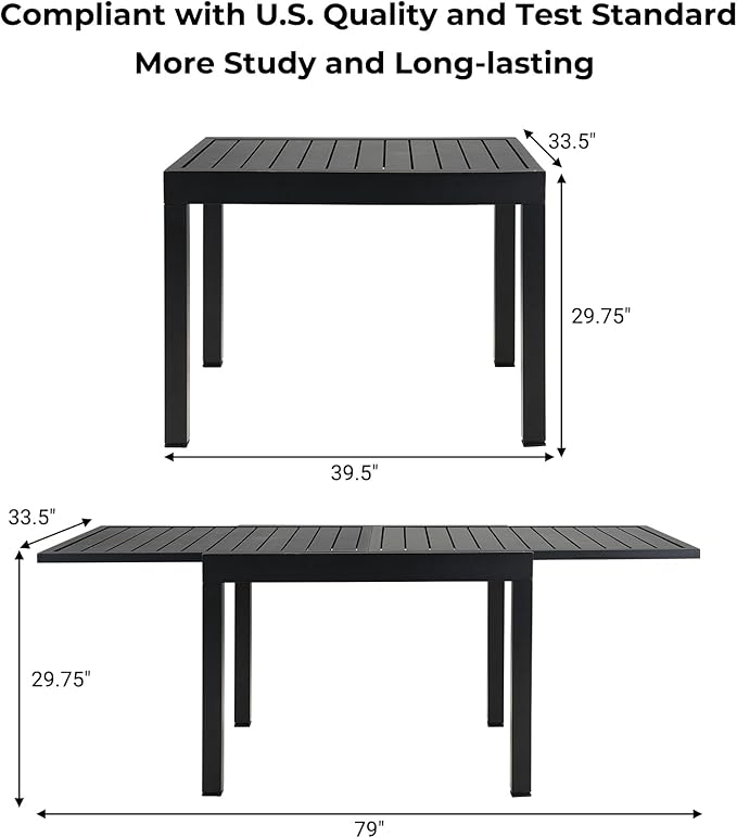 Grand patio 7-Piece Outdoor Dining Set, 6 Leather-Look Wicker Blue Swivel Patio Chairs & 1 Expandable Dining Table, Black
