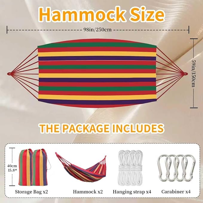 2Pack Hammocks | Camping Hammock | Portable Outdoor Hammock Set | for Hiking, Backpacking and Camping | 2pcs(Red Stripe and Blue Stripe)