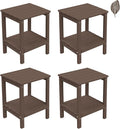 GREENVINES Adirondack-Outdoor-Side-Table | Set of 4 | Wood Grain | 14 x 13 Inches | HDPE Plastic | All Weather | Dark Brown | Outside End Tables | Storage Shelf | for Patio