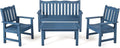Stoog 4-Piece Patio Furniture Set, All-Weather HIPS Outdoor Dining Set, Includes 1 Bench, 2 Chairs, 1 Coffee Table, Blue