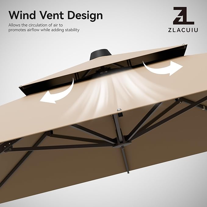 9x12FT Cantilever Patio Umbrella - Heavy Duty Double Layer Offset Design with 360° Rotation, Large Rectangle Sun Shade Umbrella for Garden, Deck, Pool, Backyard, Brown