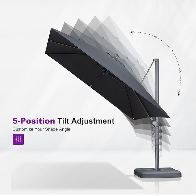 PURPLE LEAF 8 FT Cantilever Patio Umbrella with Base Outdoor Aluminum Offset Square Umbrella with 3 Years Fade Resistance Recycled Fabric and 360-degree Rotation for Deck Pool Garden, Mist Grey