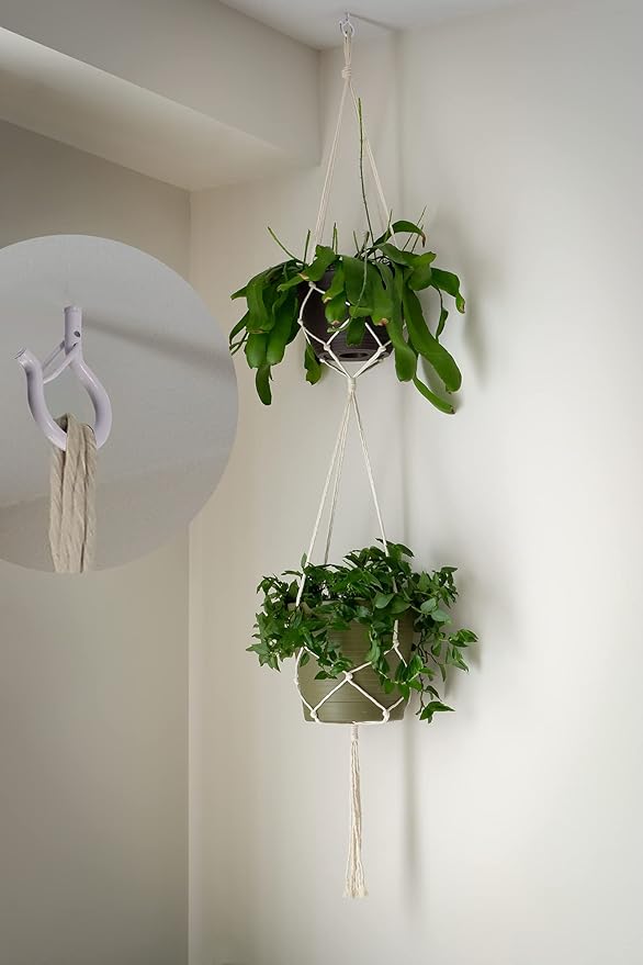 PlusRoc 20 Pack Ceiling Hooks for Hanging Plants Outdoor String Lights Heavy Duty, 2.2 Inch Eye Hook Screw in Cup Hooks Q-Hanger for Patio Lights, Wall Wood Fence Deck Mount(White)