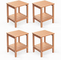 GREENVINES Adirondack-Outdoor-Side-Table | Set of 4 | 14 x 13 Inches | HDPE Plastic | All Weather | Teak | Outside End Tables | Storage Shelf | for Patio Porch Backyard Indoor