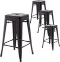 FDW Metal Bar Stools Set of 4 Counter Height Bar Stools 24 Inches Industrial Bar Chairs Patio Stool Stackable Backless Stool Indoor Outdoor Metal Kitchen Stools Bar Chairs (Black, 30")