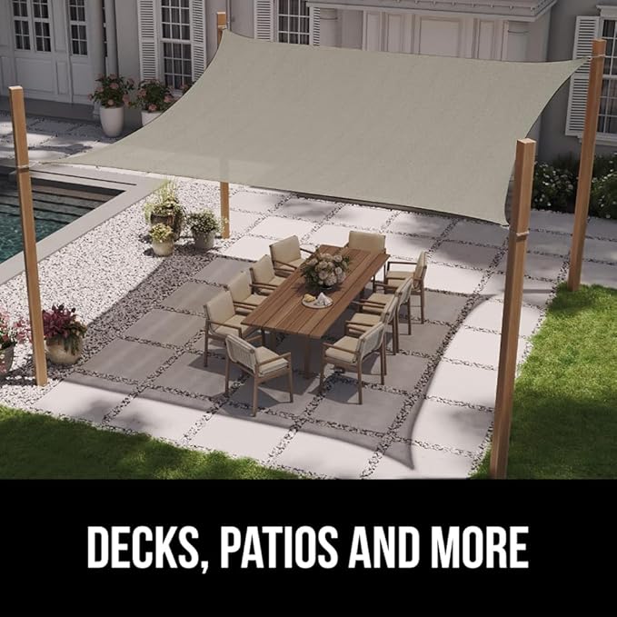 GORILLA GRIP Heavy Duty Sun Shade, UV Protection Fade Tear and Rust Resistant Rectangle Sunshade Canopy, Curved Edges Blocks Sunlight, Breathable Sail, Outdoor Patio, Lawn Garden, 6x10 FT Gray