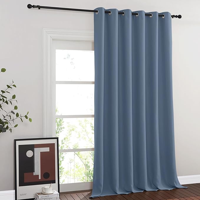 NICETOWN Blackout Curtains & Drapes - Privacy Thermal Efficiency Backdrop Curtains for Bedroom Room Divider Living Room Patio Sliding Glass Door, Wide 80 x Long 144 inch, Stone Blue, 1 Panel