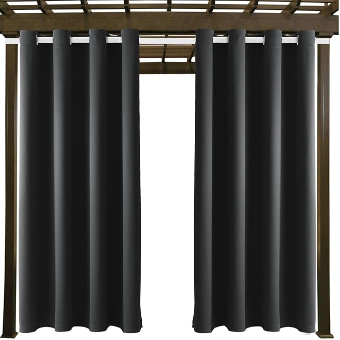 DIVA EN CAMINO DEC Outdoor Patio Curtain Waterproof Darkening Thermal Insulated Indoor Curtains for Bedroom, Porch, Living Room, Pergola, Cabana, W52 x L132, Dark Gray, Set of 2 Panels