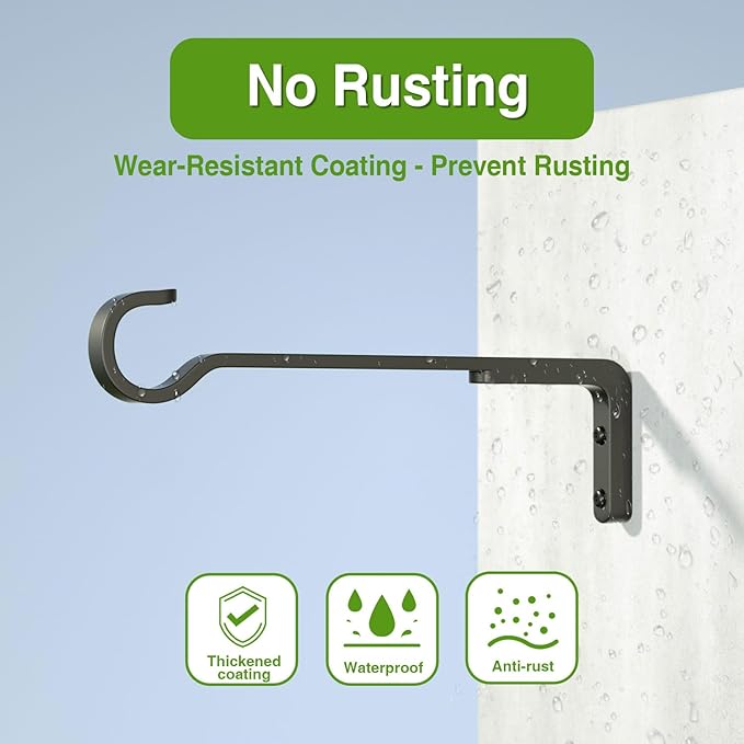 14 Inch 2 Pack Heavy Duty Outdoor Plant Hangers for Hanging Baskets, Iron Plant Brackets Outside, Metal Plant Wall Hooks for Lantern, Bird Feeder
