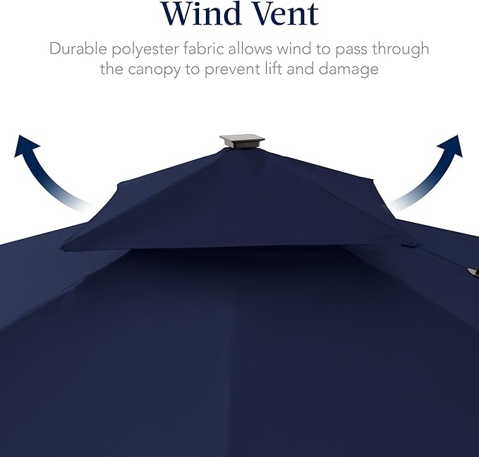 Best Choice Products 12x12ft LED Cantilever Patio Umbrella w/Base Included & 360° Rotation, Large Solar Offset Hanging Outdoor Sun Shade for Deck, Backyard Table w/Stand & Lights – Navy Blue