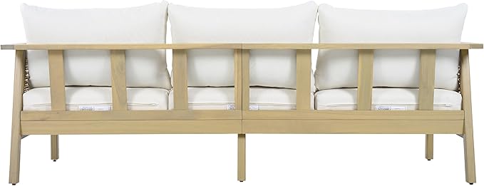 Christopher Knight Home Teras Acacia Wood Outdoor 3 Seater Sofa with PE Wicker Armrest, Solid Wood Patio Sofa with Removable Cushion, Comfy Lounge Sofa for Patio Furniture Set, Light Teak+Beige