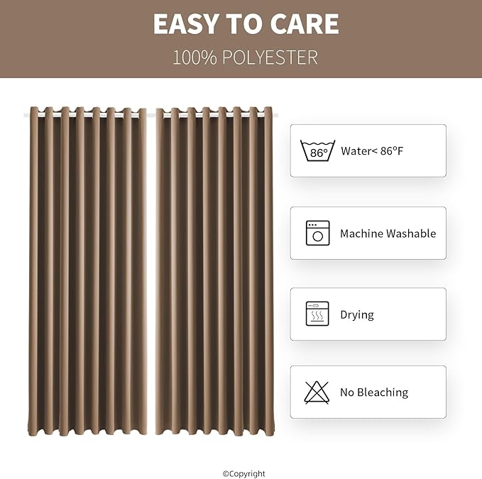 Outdoor Patio Curtain Waterproof Darkening Thermal Insulated Indoor Curtains for Bedroom, Porch, Living Room, Pergola, Cabana, W105 x L120 Extra Wide Room Divider, Camel Brown, 2 Panels