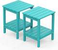 GREENVINES Adirondack-Outdoor-Side-Table | Set of 2 | 14 x 13 Inches | HDPE Plastic | All Weather | Aqua | Outside End Tables | Storage Shelf | for Patio Porch Backyard Indoor
