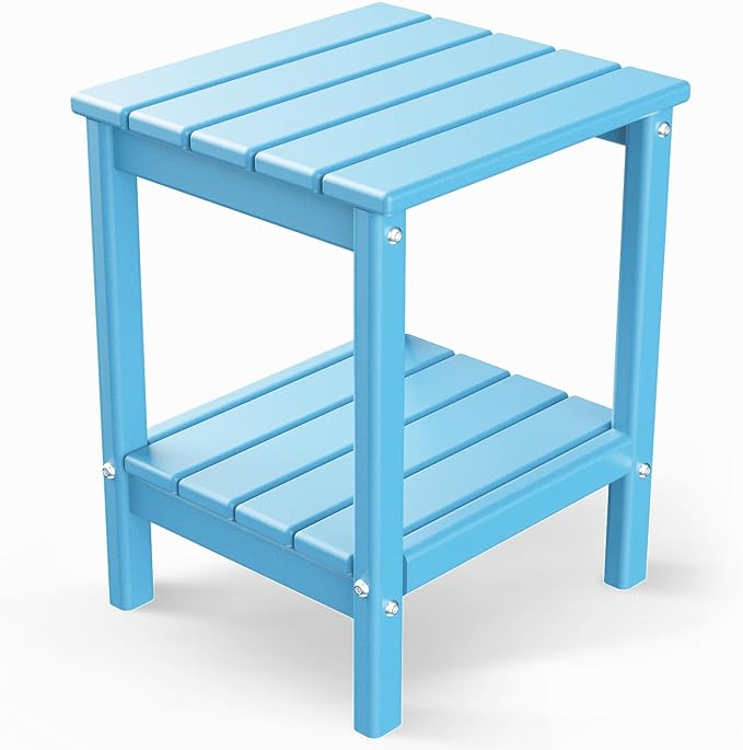 GREENVINES Adirondack-Outdoor-Side-Table | 14 x 13 Inches | HDPE Plastic | All Weather | Arctic | Outside End Tables | Storage Shelf | for Patio Porch Backyard Indoor